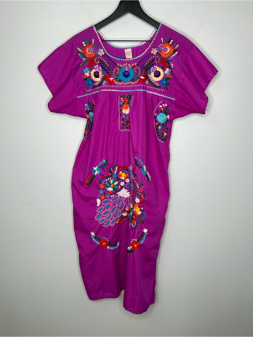 Vintage Embroidered Purple Mexican Dress Size L